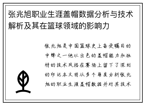 张兆旭职业生涯盖帽数据分析与技术解析及其在篮球领域的影响力