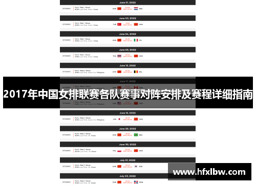 2017年中国女排联赛各队赛事对阵安排及赛程详细指南